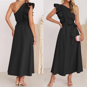 NWT Women's Summer One Shoulder Ruffle Dress Sleeveless Empire Waist Boho Flowy